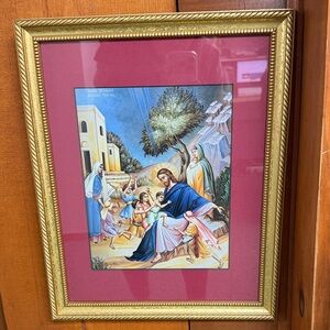 Religious Framed Icon Print with Burgundy Mat and Gold Frame
